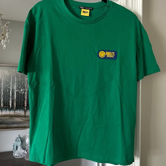 Zara Oversized Green Smiley Originals T-Shirt (Size Small) - Picture 1 of 8
